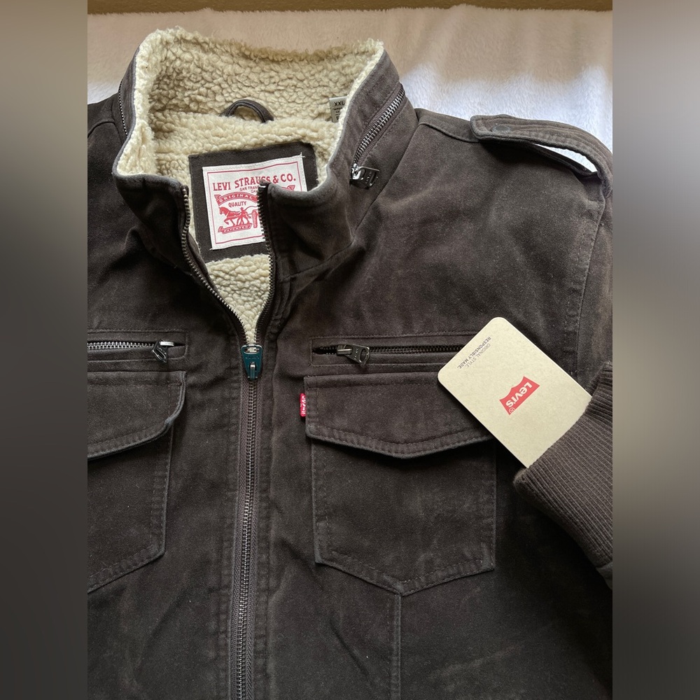 NWT Levi’s Men's Faux Suede Sherpa Aviator Bomber Jacket  Cognac Brown Size XXL